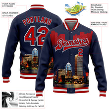 Load image into Gallery viewer, Custom Navy Red-White Boston Massachusetts City Edition 3D Bomber Full-Snap Varsity Letterman Jacket