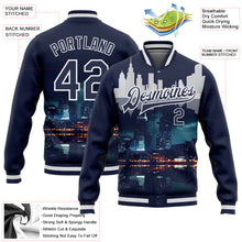 Load image into Gallery viewer, Custom Navy White Detroit Michigan City Edition 3D Bomber Full-Snap Varsity Letterman Jacket