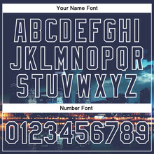 Load image into Gallery viewer, Custom Navy White Detroit Michigan City Edition 3D Bomber Full-Snap Varsity Letterman Jacket