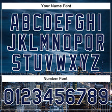 Load image into Gallery viewer, Custom Navy White New York City Edition 3D Bomber Full-Snap Varsity Letterman Jacket