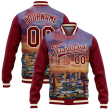 Load image into Gallery viewer, Custom Maroon Cream Phoenix Arizona City Edition 3D Bomber Full-Snap Varsity Letterman Jacket