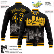 Load image into Gallery viewer, Custom Black Gold Pittsburgh Pennsylvania City Edition 3D Bomber Full-Snap Varsity Letterman Jacket