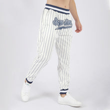 Load image into Gallery viewer, Custom White Navy Pinstripe Navy-White Sports Pants