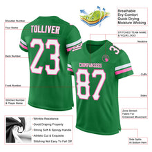 Load image into Gallery viewer, Custom Grass Green White-Pink Mesh Authentic Football Jersey