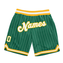 Load image into Gallery viewer, Custom Kelly Green White Pinstripe White-Gold Authentic Basketball Shorts