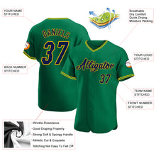 Load image into Gallery viewer, Custom Kelly Green Navy-Gold Authentic Baseball Jersey