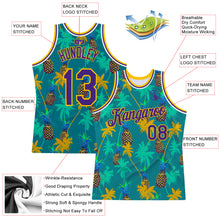 Load image into Gallery viewer, Custom Kelly Green Purple-Gold 3D Pattern Hawaii Palm Trees Pineapples Authentic Basketball Jersey
