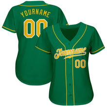 Load image into Gallery viewer, Custom Kelly Green Gold-White Authentic Baseball Jersey