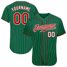 Load image into Gallery viewer, Custom Kelly Green White Pinstripe Red-White Authentic Baseball Jersey
