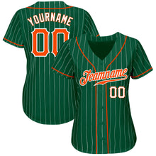 Load image into Gallery viewer, Custom Kelly Green White Pinstripe Orange-White Authentic Baseball Jersey