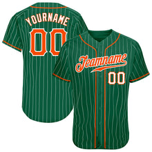 Load image into Gallery viewer, Custom Kelly Green White Pinstripe Orange-White Authentic Baseball Jersey