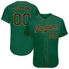Load image into Gallery viewer, Custom Kelly Green Black Pinstripe Black-Old Gold Authentic Baseball Jersey