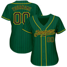 Load image into Gallery viewer, Custom Kelly Green Black Pinstripe Black-Gold Authentic Baseball Jersey