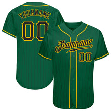 Load image into Gallery viewer, Custom Kelly Green Black Pinstripe Black-Gold Authentic Baseball Jersey