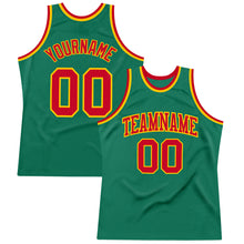 Load image into Gallery viewer, Custom Kelly Green Red-Gold Authentic Throwback Basketball Jersey