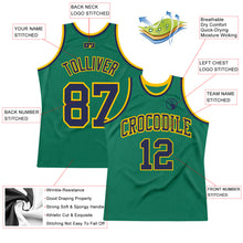 Load image into Gallery viewer, Custom Kelly Green Navy-Gold Authentic Throwback Basketball Jersey