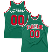 Load image into Gallery viewer, Custom Kelly Green Red-White Authentic Throwback Basketball Jersey