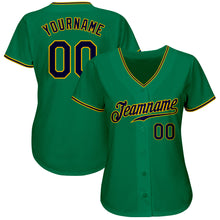 Load image into Gallery viewer, Custom Kelly Green Navy-Gold Authentic Baseball Jersey