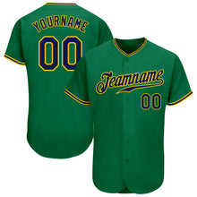 Load image into Gallery viewer, Custom Kelly Green Navy-Gold Authentic Baseball Jersey