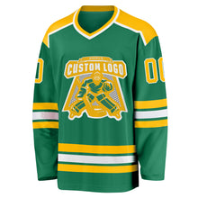 Load image into Gallery viewer, Custom Kelly Green Gold-White Hockey Jersey