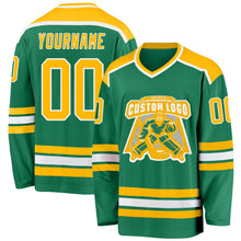 Load image into Gallery viewer, Custom Kelly Green Gold-White Hockey Jersey