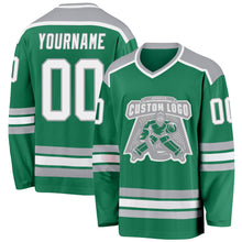 Load image into Gallery viewer, Custom Kelly Green White-Gray Hockey Jersey