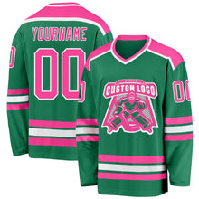 Load image into Gallery viewer, Custom Kelly Green Pink-White Hockey Jersey