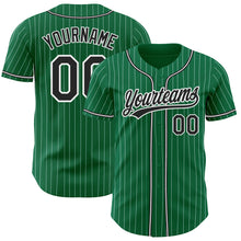 Load image into Gallery viewer, Custom Kelly Green White Pinstripe Black Authentic Baseball Jersey
