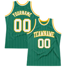 Load image into Gallery viewer, Custom Kelly Green White Pinstripe White-Gold Authentic Basketball Jersey
