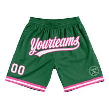 Load image into Gallery viewer, Custom Kelly Green White-Pink Authentic Throwback Basketball Shorts