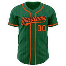 Load image into Gallery viewer, Custom Kelly Green Black Pinstripe Orange Authentic Baseball Jersey
