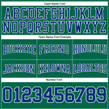 Load image into Gallery viewer, Custom Stitched Kelly Green Royal-White Football Pullover Sweatshirt Hoodie