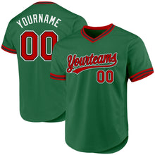 Load image into Gallery viewer, Custom Kelly Green Red-Black Authentic Throwback Baseball Jersey