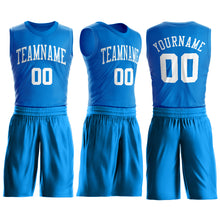 Load image into Gallery viewer, Custom Blue White Round Neck Suit Basketball Jersey