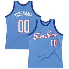Load image into Gallery viewer, Custom Light Blue White-Red Authentic Throwback Basketball Jersey