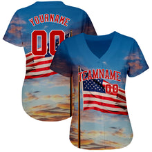 Load image into Gallery viewer, Custom Light Blue Red-White 3D American Flag Fashion Authentic Baseball Jersey