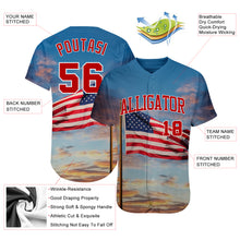Load image into Gallery viewer, Custom Light Blue Red-White 3D American Flag Fashion Authentic Baseball Jersey