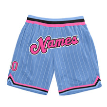 Load image into Gallery viewer, Custom Light Blue White Pinstripe Pink-Black Authentic Basketball Shorts