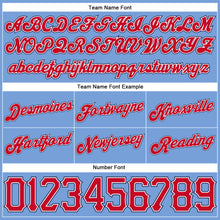 Load image into Gallery viewer, Custom Light Blue White Pinstripe Red-Navy Authentic Basketball Shorts