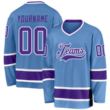 Load image into Gallery viewer, Custom Light Blue Purple-White Hockey Jersey