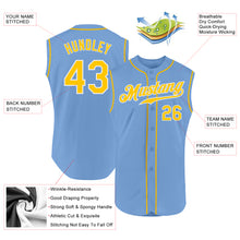 Load image into Gallery viewer, Custom Light Blue Gold-White Authentic Sleeveless Baseball Jersey