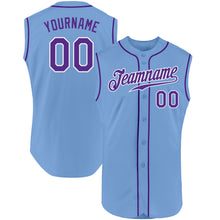 Load image into Gallery viewer, Custom Light Blue Purple-White Authentic Sleeveless Baseball Jersey