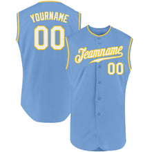 Load image into Gallery viewer, Custom Light Blue White-Gold Authentic Sleeveless Baseball Jersey