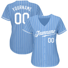 Load image into Gallery viewer, Custom Light Blue White Pinstripe White Authentic Baseball Jersey