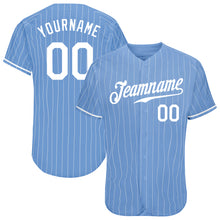 Load image into Gallery viewer, Custom Light Blue White Pinstripe White Authentic Baseball Jersey
