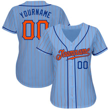 Load image into Gallery viewer, Custom Light Blue Orange Pinstripe Orange-Royal Authentic Baseball Jersey