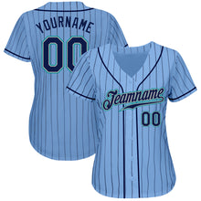 Load image into Gallery viewer, Custom Light Blue Navy Pinstripe Navy-Teal Authentic Baseball Jersey