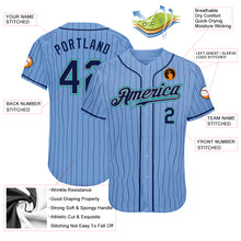 Load image into Gallery viewer, Custom Light Blue Navy Pinstripe Navy-Teal Authentic Baseball Jersey