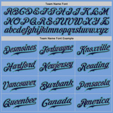 Load image into Gallery viewer, Custom Light Blue Navy Pinstripe Navy-Teal Authentic Baseball Jersey