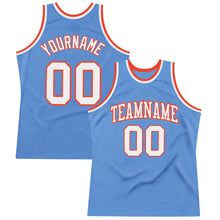 Load image into Gallery viewer, Custom Light Blue White-Orange Authentic Throwback Basketball Jersey